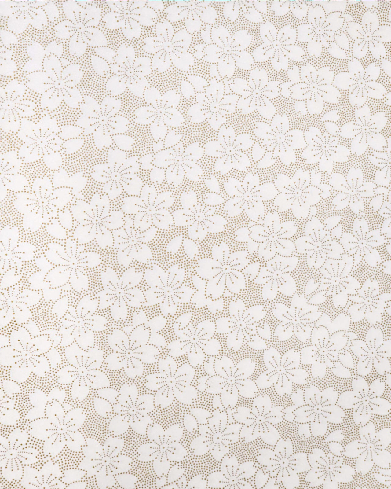 Japanese chiyogami paper featuring a metallic gold pointillistic cherry blossom design on a white background.