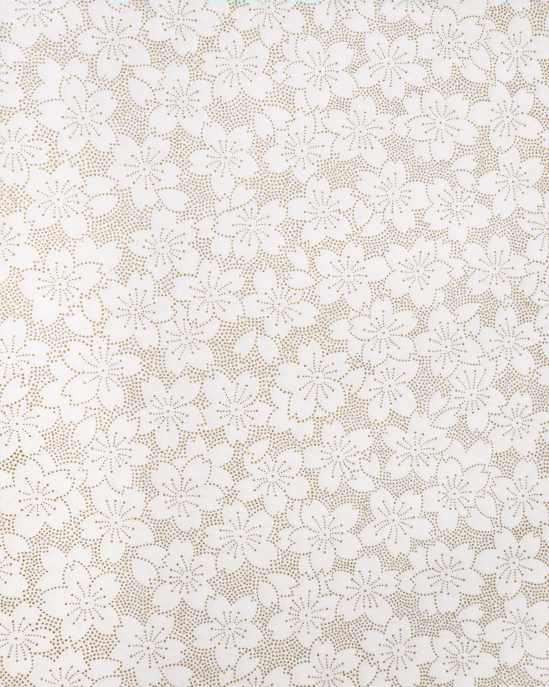 Japanese chiyogami paper featuring a metallic gold pointillistic cherry blossom design on a white background.