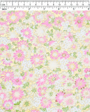 Japanese chiyogami paper featuring textured white and pink mum flowers on a metallic gold background. The lines on the flowers are raised.