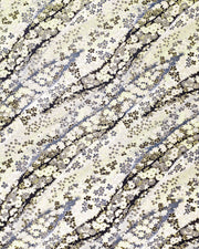 Japanese chiyogami paper featuring assorted gray and cream flowers on a gray and black background with metallic gold accents.