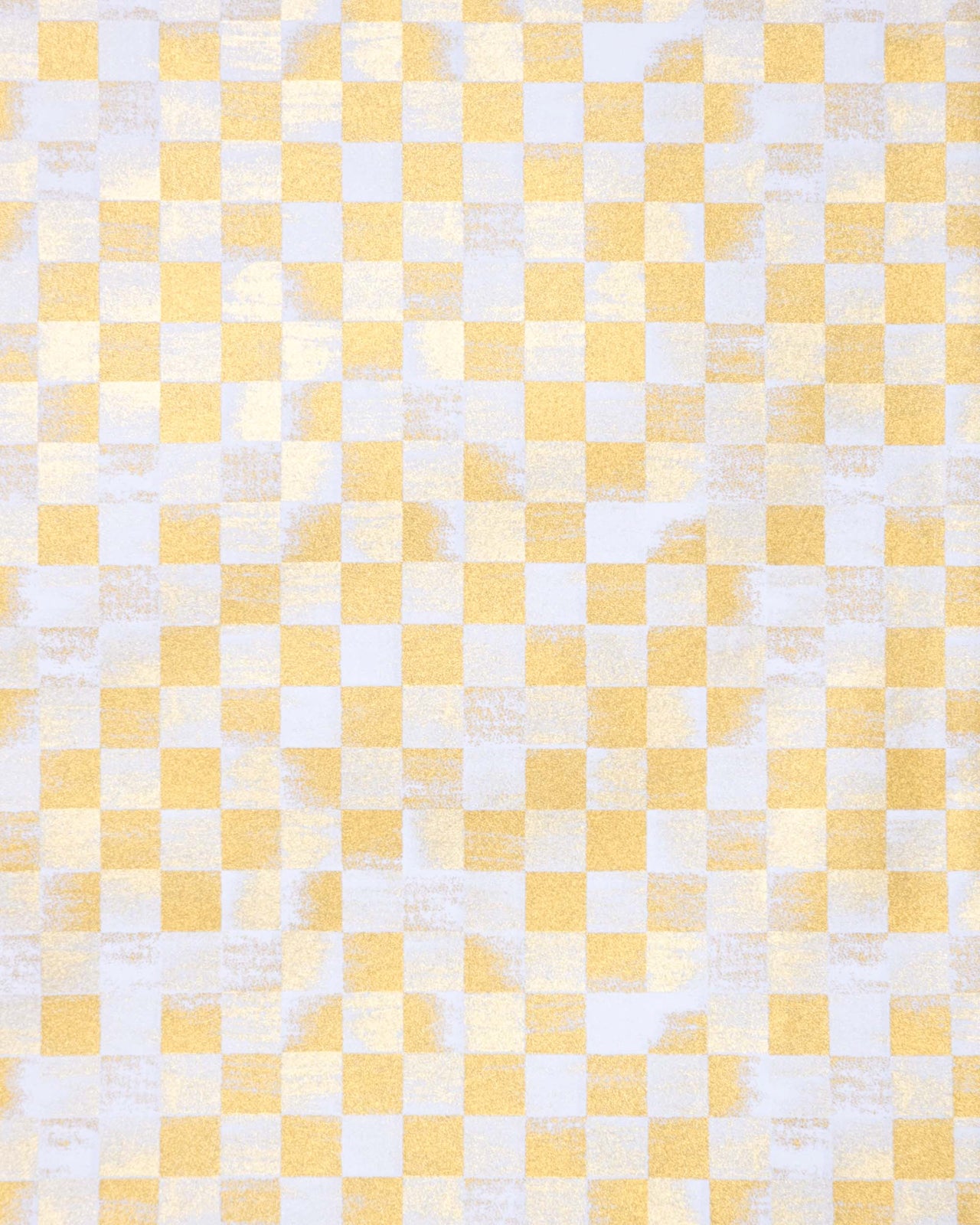 Japanese chiyogami paper featuring a metallic gold ichimatsu (checkered) design with a brushed effect on a white background.