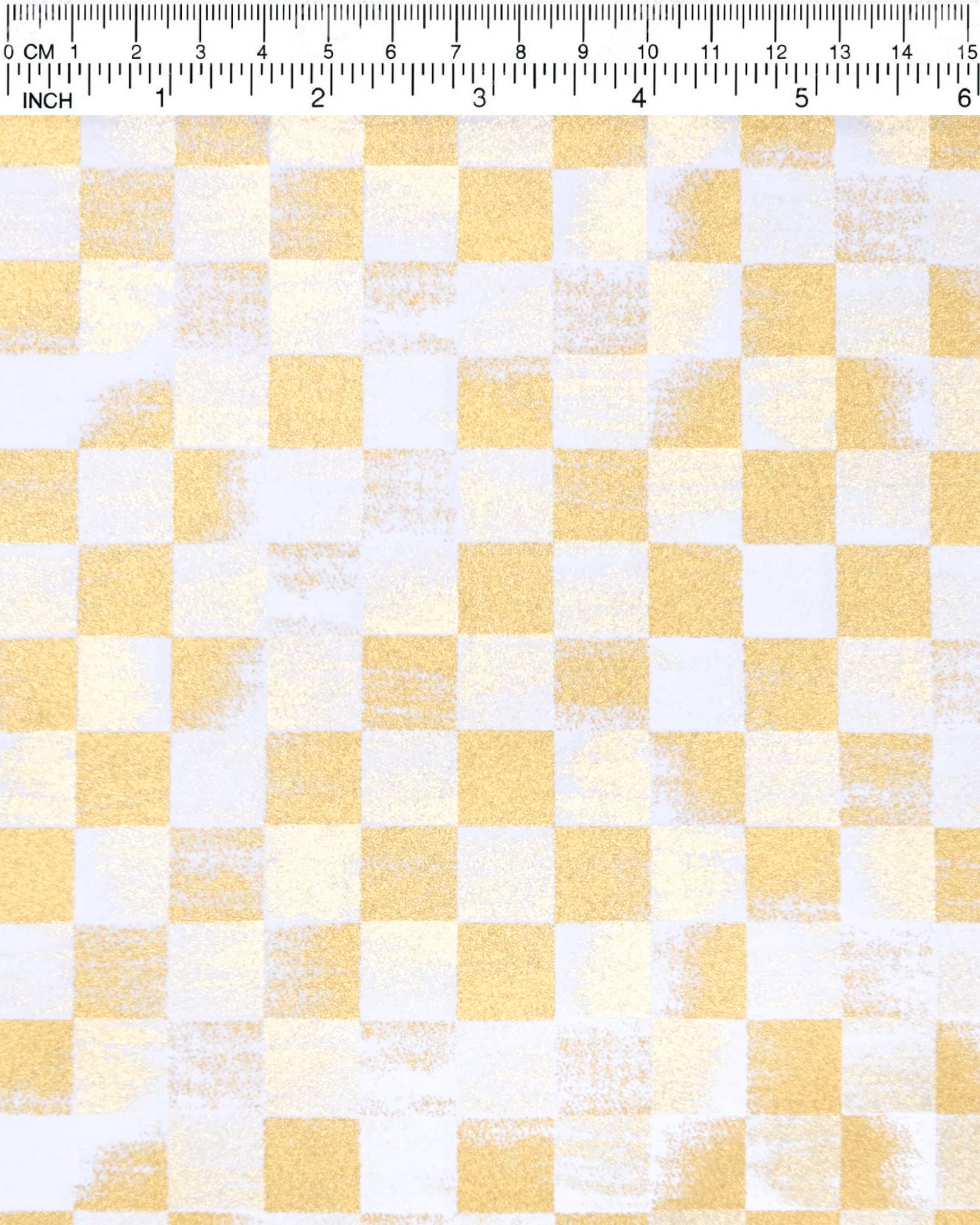 Japanese chiyogami paper featuring a metallic gold ichimatsu (checkered) design with a brushed effect on a white background.