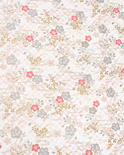 Japanese chiyogami paper featuring light pink, fuchsia, and metallic silver cherry blossoms on a pink and beige ichimatsu (checkered) background with metallic gold accents.