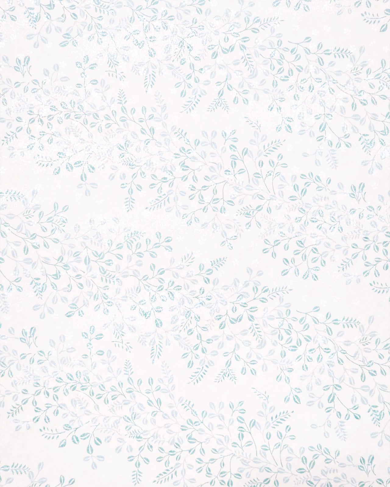 Japanese chiyogami paper featuring light blue and turquoise hagi (bush clover) on a light cream background with metallic silver details. 