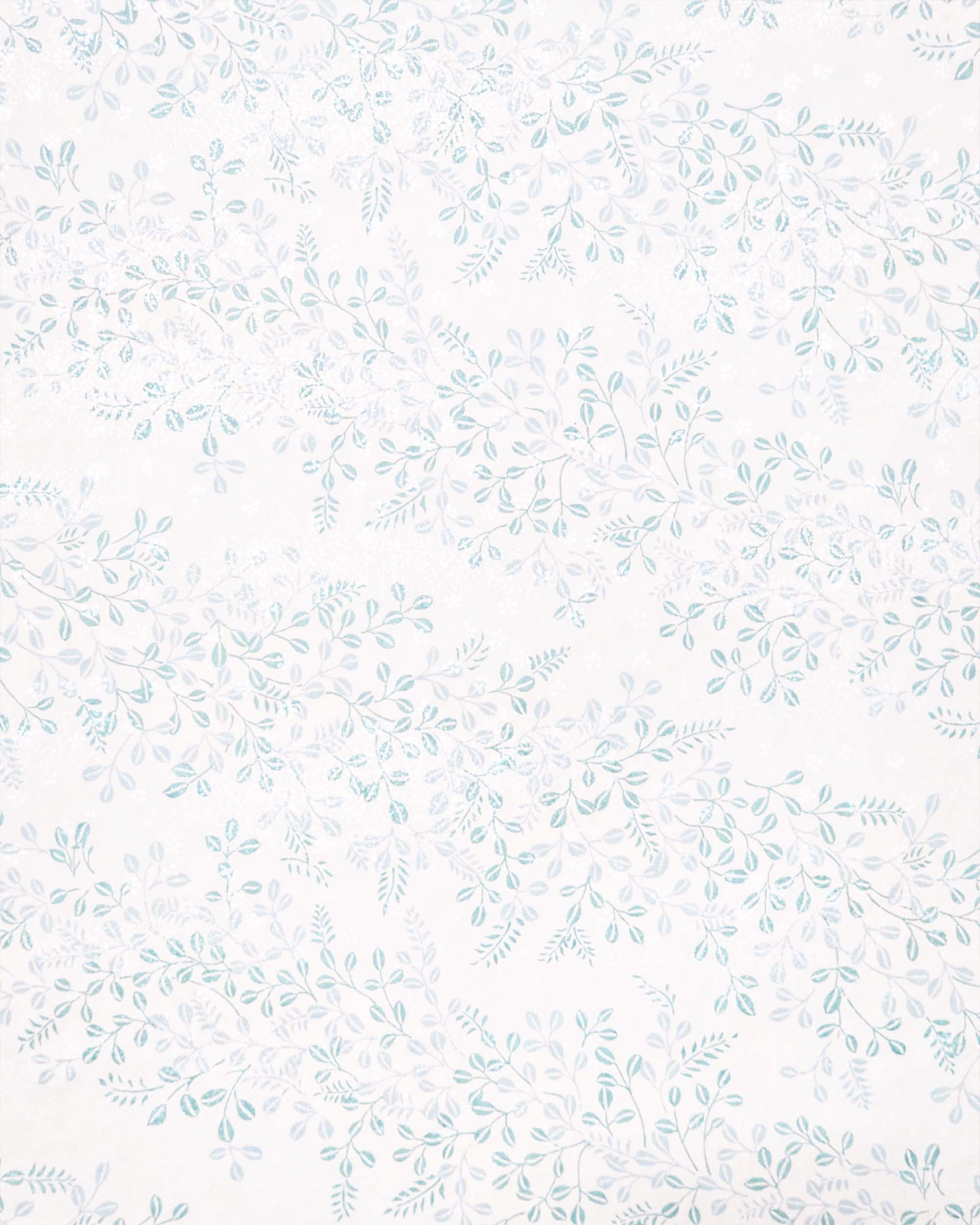 Japanese chiyogami paper featuring light blue and turquoise hagi (bush clover) on a light cream background with metallic silver details. 