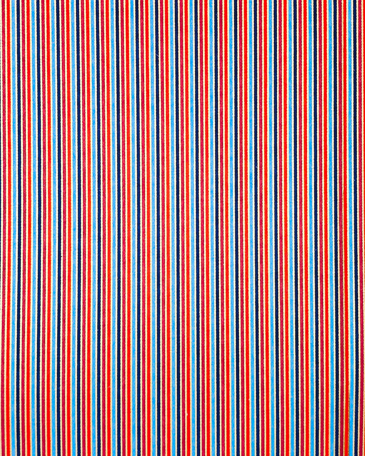 Japanese chiyogami paper featuring red, maroon, navy, blue and metallic gold thin vertical stripes.