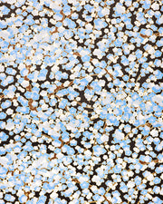 Japanese chiyogami paper featuring a blue plum blossom tree on a black background with metallic gold accents.