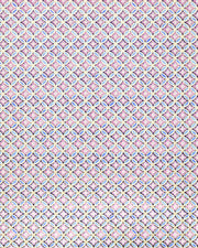 Japanese chiyogami paper featuring a blue and metallic gold shippo pattern with purple and white hanabishi (flower diamond) pattern in the center on a black background.
