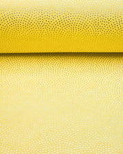 Japanese chiyogami paper featuring a metallic gold "same komon" (sharkskin) design on a bright yellow background.