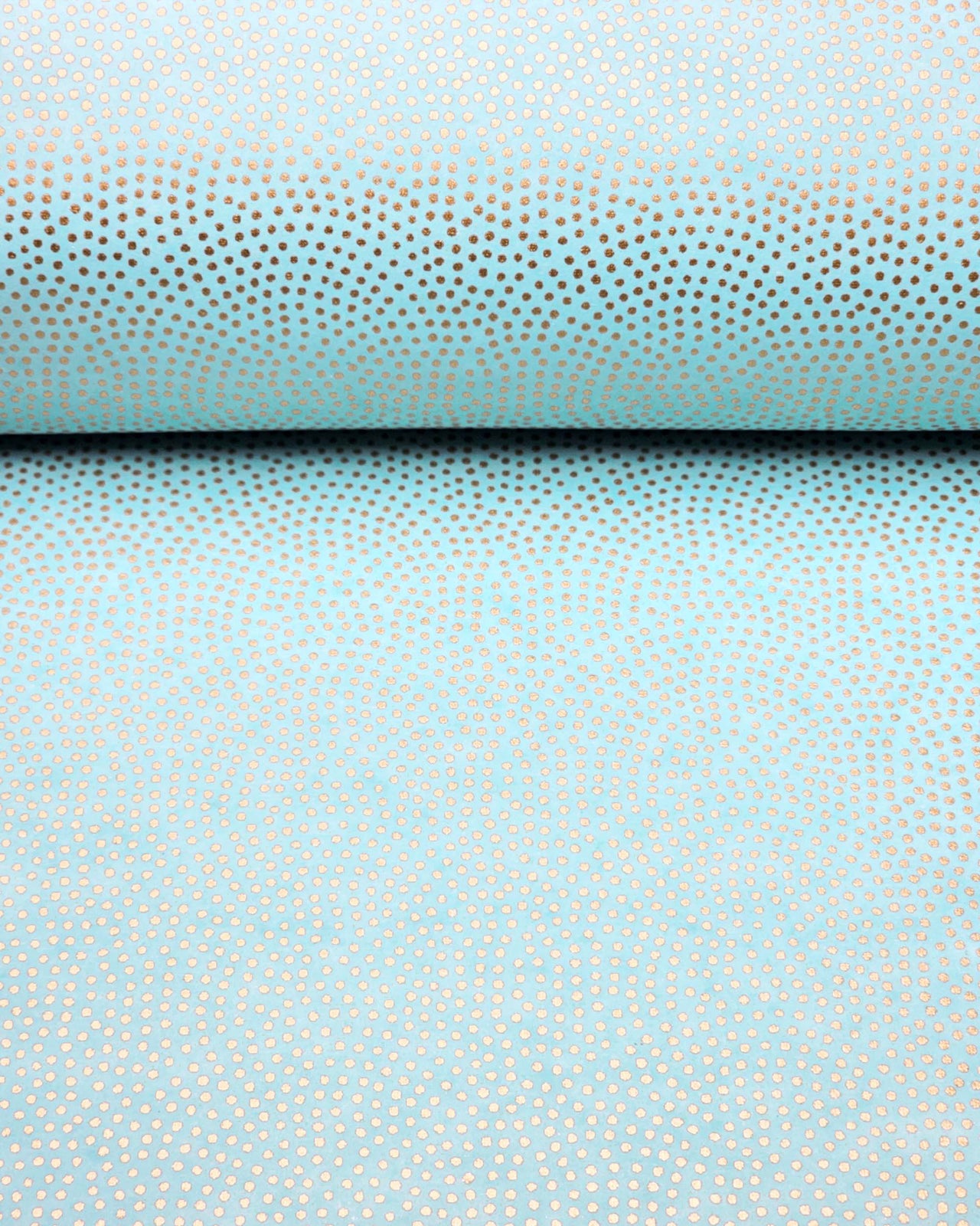 Japanese chiyogami paper featuring a metallic gold "same komon" (sharkskin) design on a light blue background.