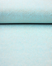 Japanese chiyogami paper featuring a metallic gold "same komon" (sharkskin) design on a light blue background.