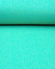 Japanese chiyogami paper featuring a metallic gold "same komon" (sharkskin) design on a bright turquoise background.