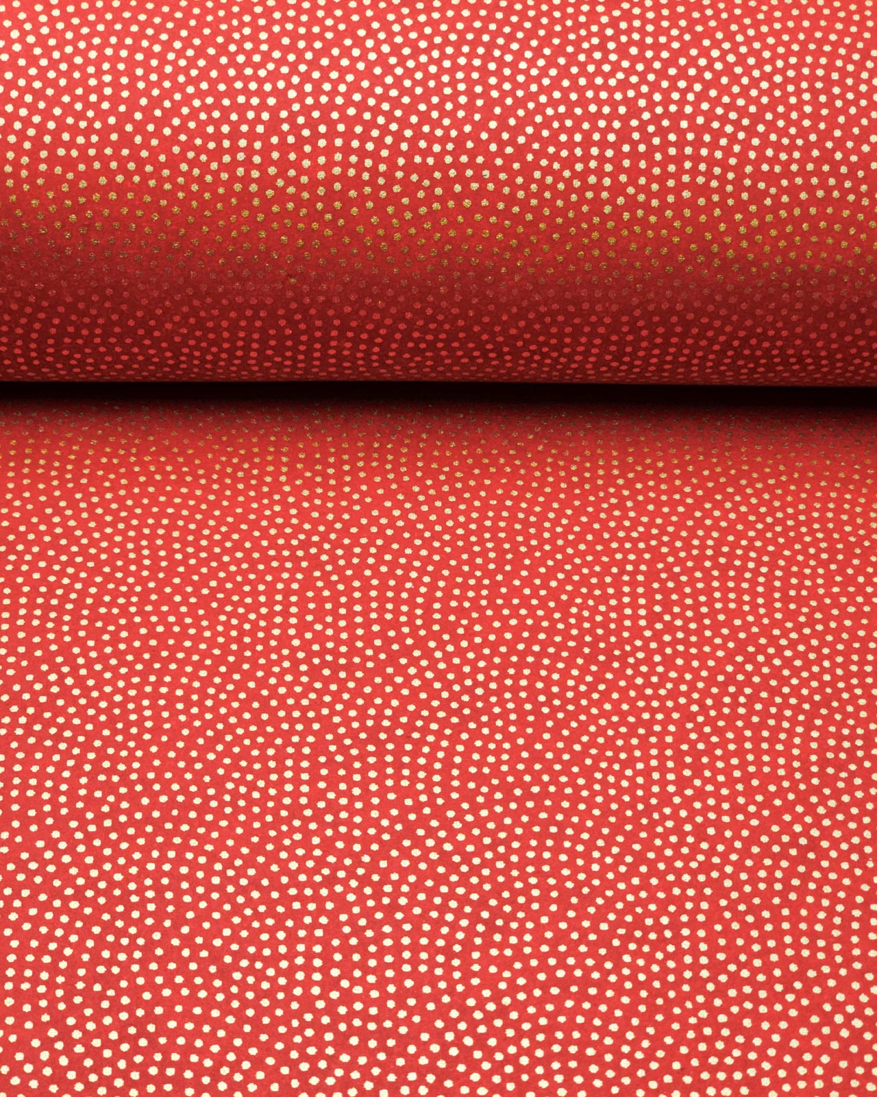 Japanese chiyogami paper featuring a metallic gold "same komon" (sharkskin) design on a maroon red background.