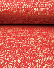 Japanese chiyogami paper featuring a metallic gold "same komon" (sharkskin) design on a maroon red background.
