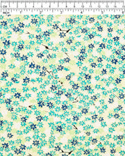 Japanese chiyogami paper featuring small green and white momiji (maple leaves) on a light green background with metallic gold details.