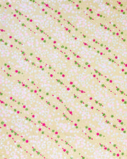 Japanese chiyogami paper featuring white hearts, small red and green flowers, and pink cherry blossoms on a metallic gold background.