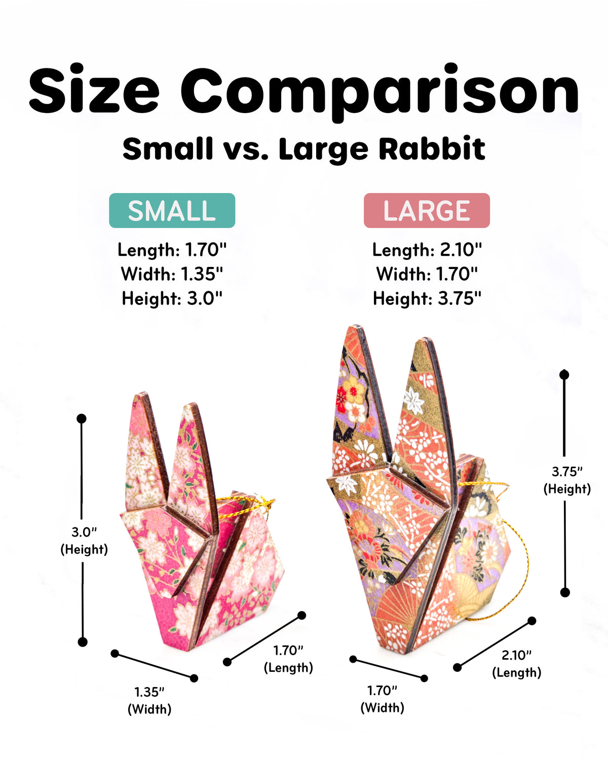 Origami Compact Wooden Origami Rabbit (Small) - Cherry Blossoms on Pearlescent Cream