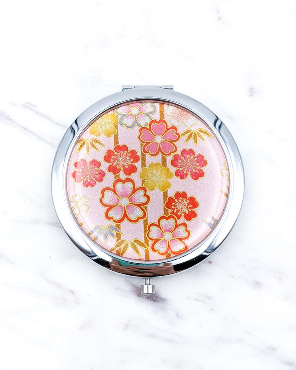 Pearlescent Pink Blossoms Compact Mirror