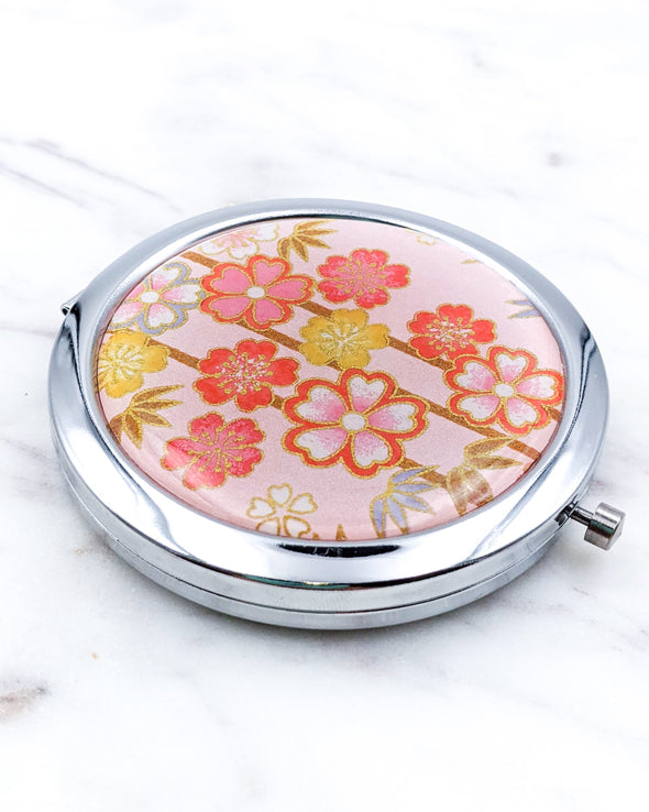 Pearlescent Pink Blossoms Compact Mirror