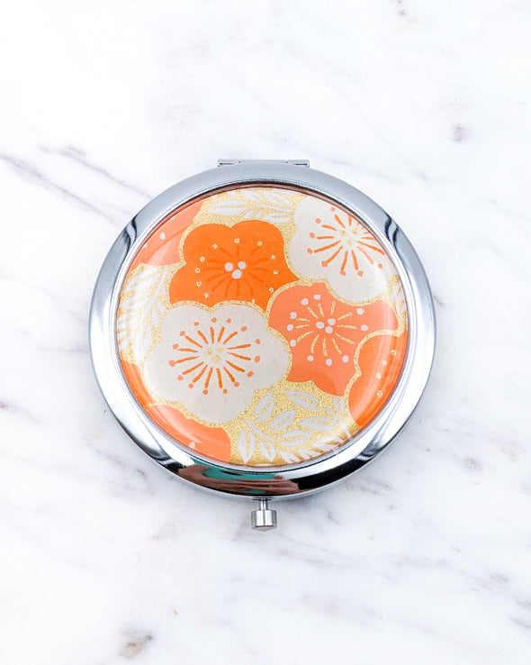 Large Orange Plum Blossoms Compact Mirror