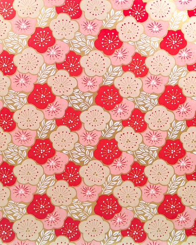 1014 Red & Pink Plum Blossoms on Gold