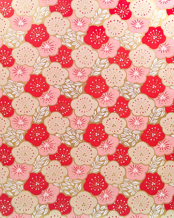 1014 Red & Pink Plum Blossoms on Gold
