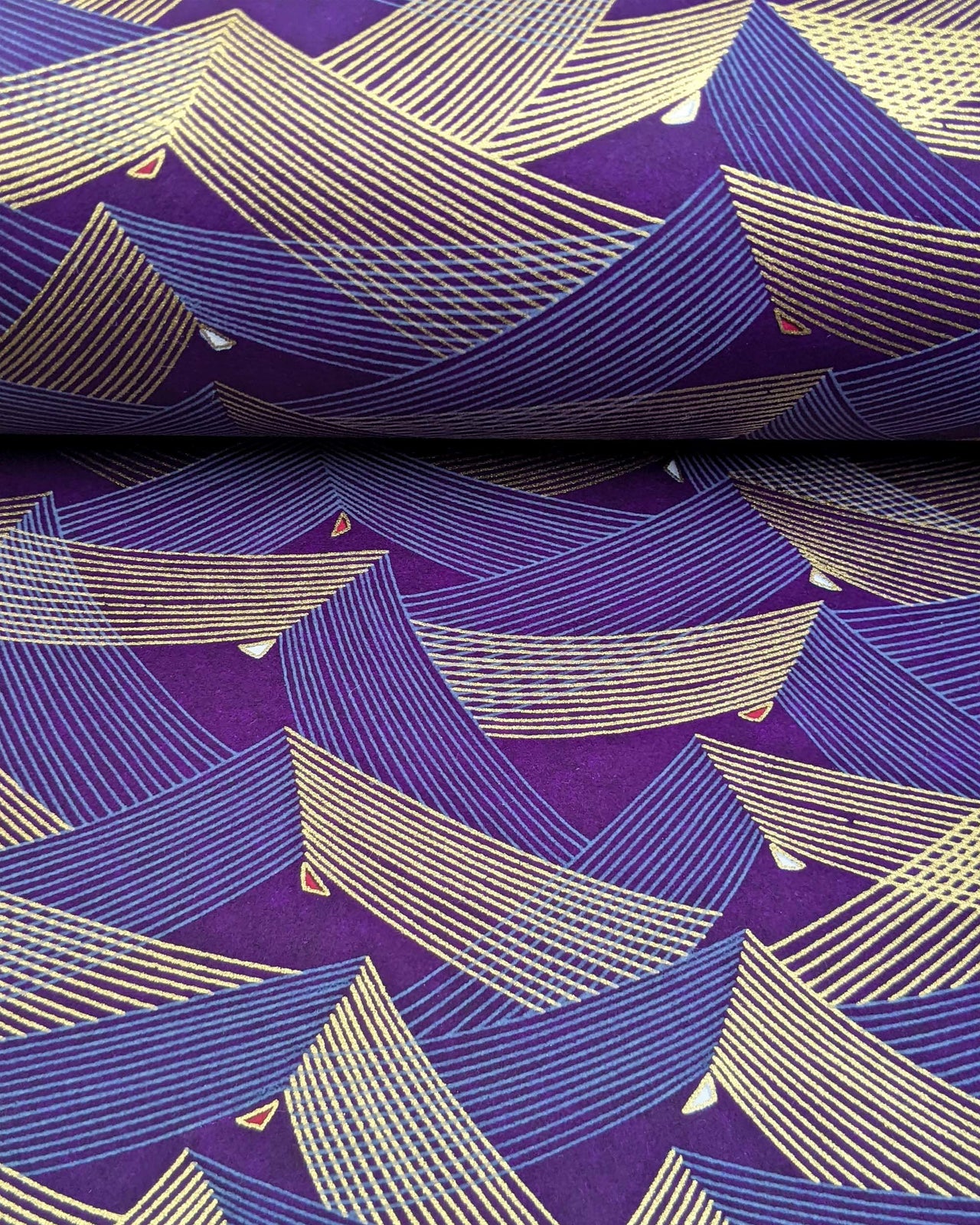 1021 Gold & Blue Triangles on Purple