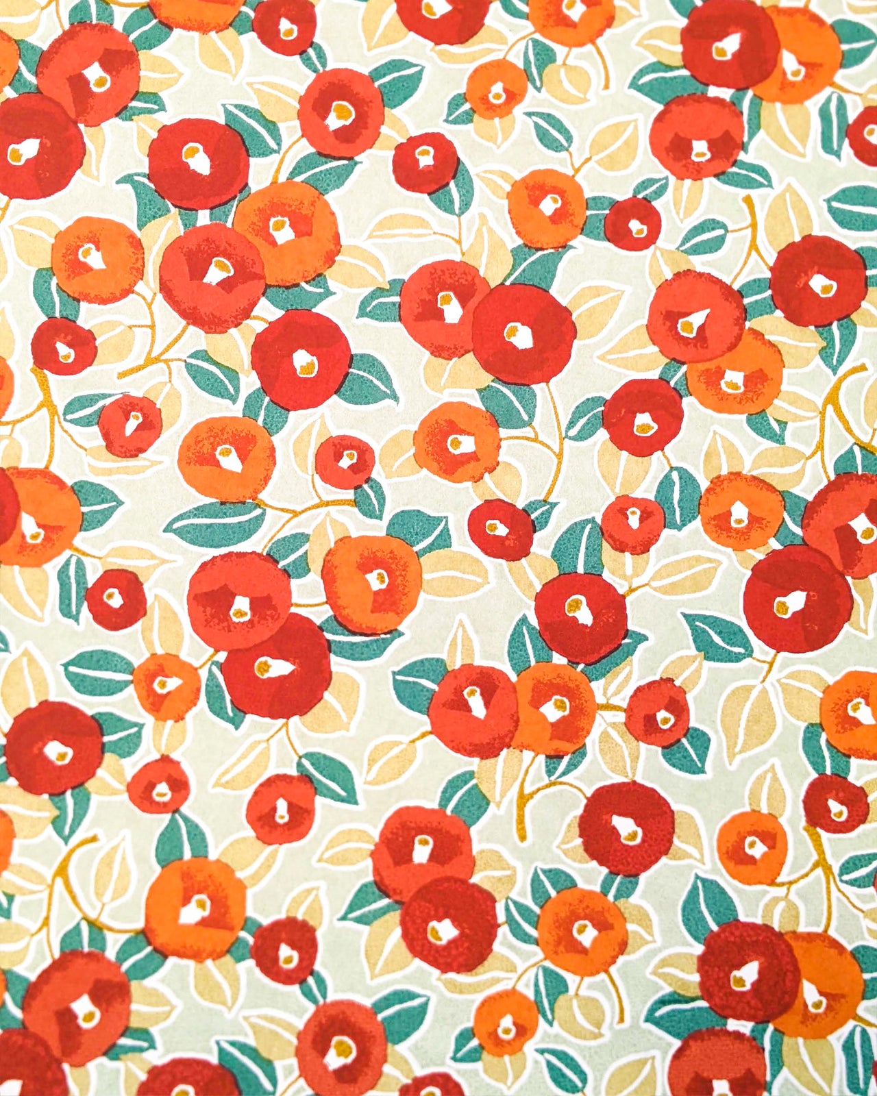 1023 Red Orange Camellias on Green