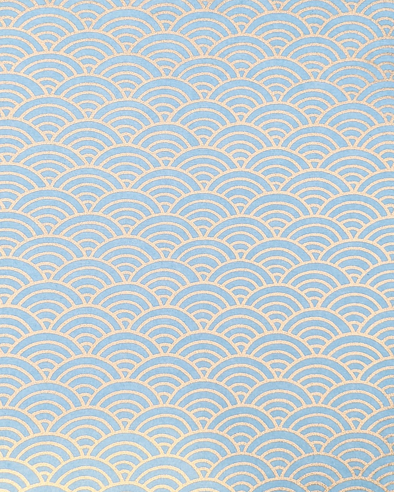 Japanese chiyogami paper large metallic gold and light blue geometric wave crests "seigaiha".