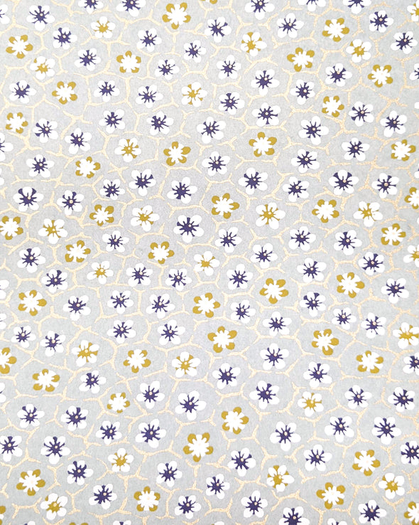 1033 White & Blue Plum Blossoms on Gray