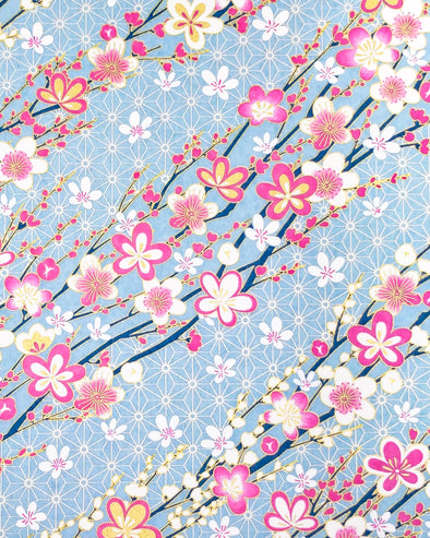 1043 Pink & White Blossom Branches on Light Blue