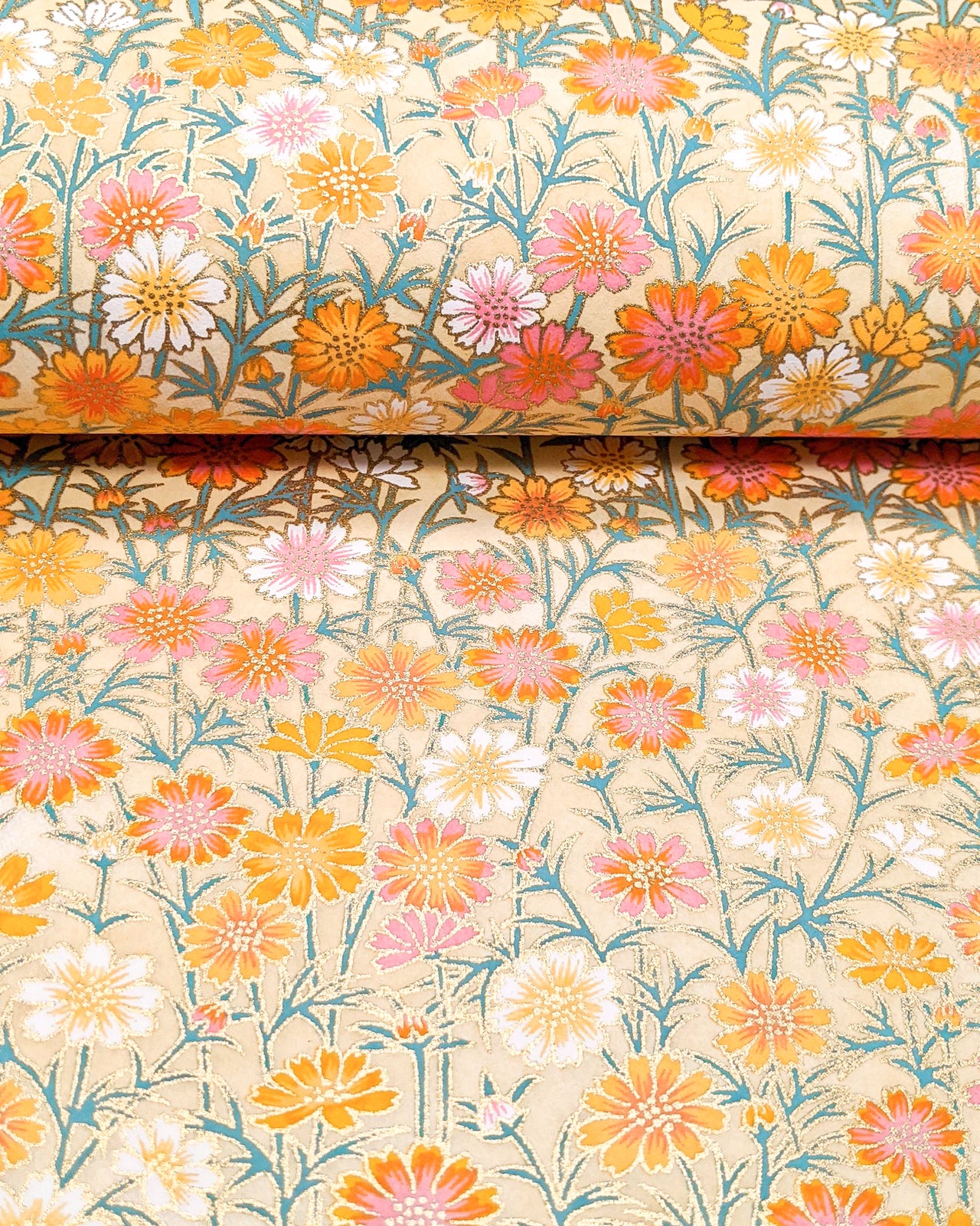 1046 Orange Flower Stalks on Beige