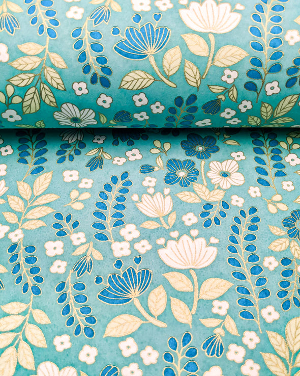 1051 Modern Flowers & Wisteria on Turquoise