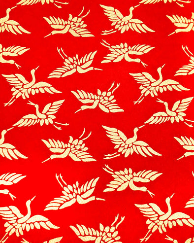 0124 Gold Cranes on Red