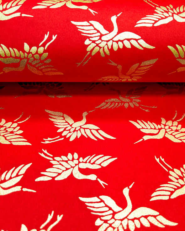 0124 Gold Cranes on Red