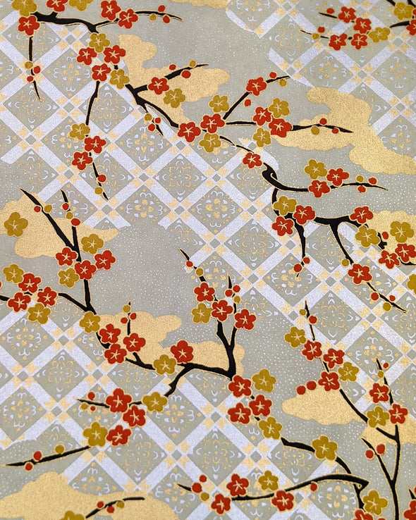 0133 Red Checkered Plum Blossom Branches