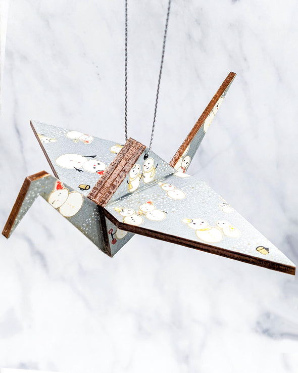Wooden Origami Crane -  Snowmen
