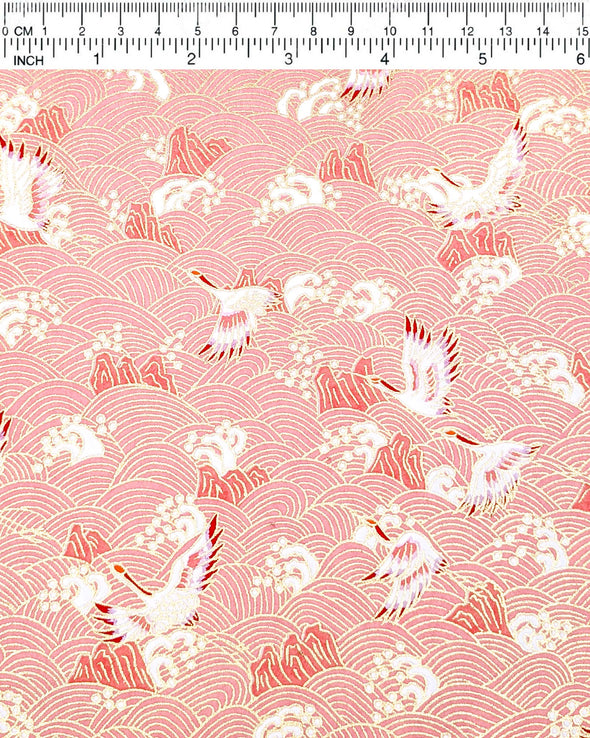 0193 Cranes Flying Over Pink Waves