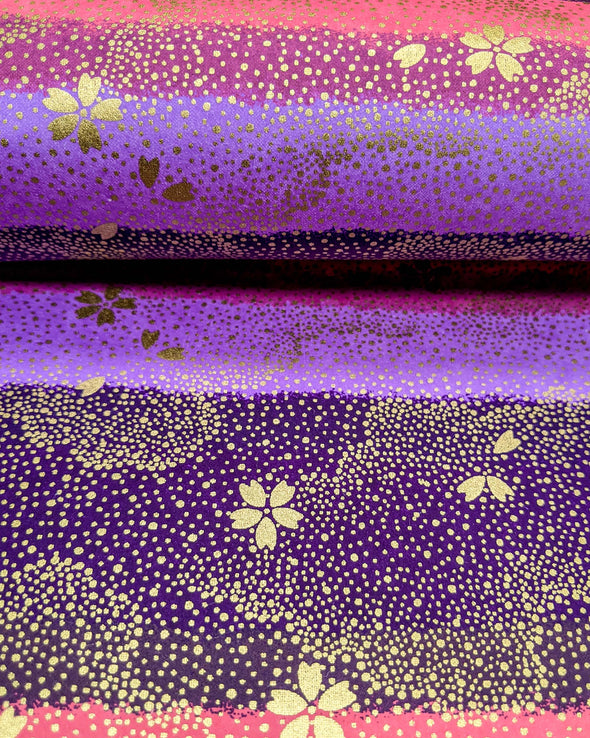 0198 Gold Cherry Blossoms on Purple Stripes