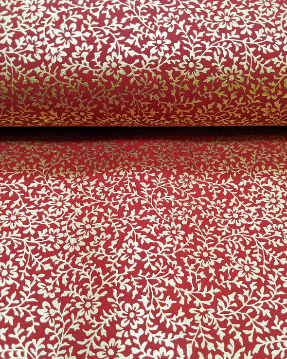 0215 Gold Floral on Red
