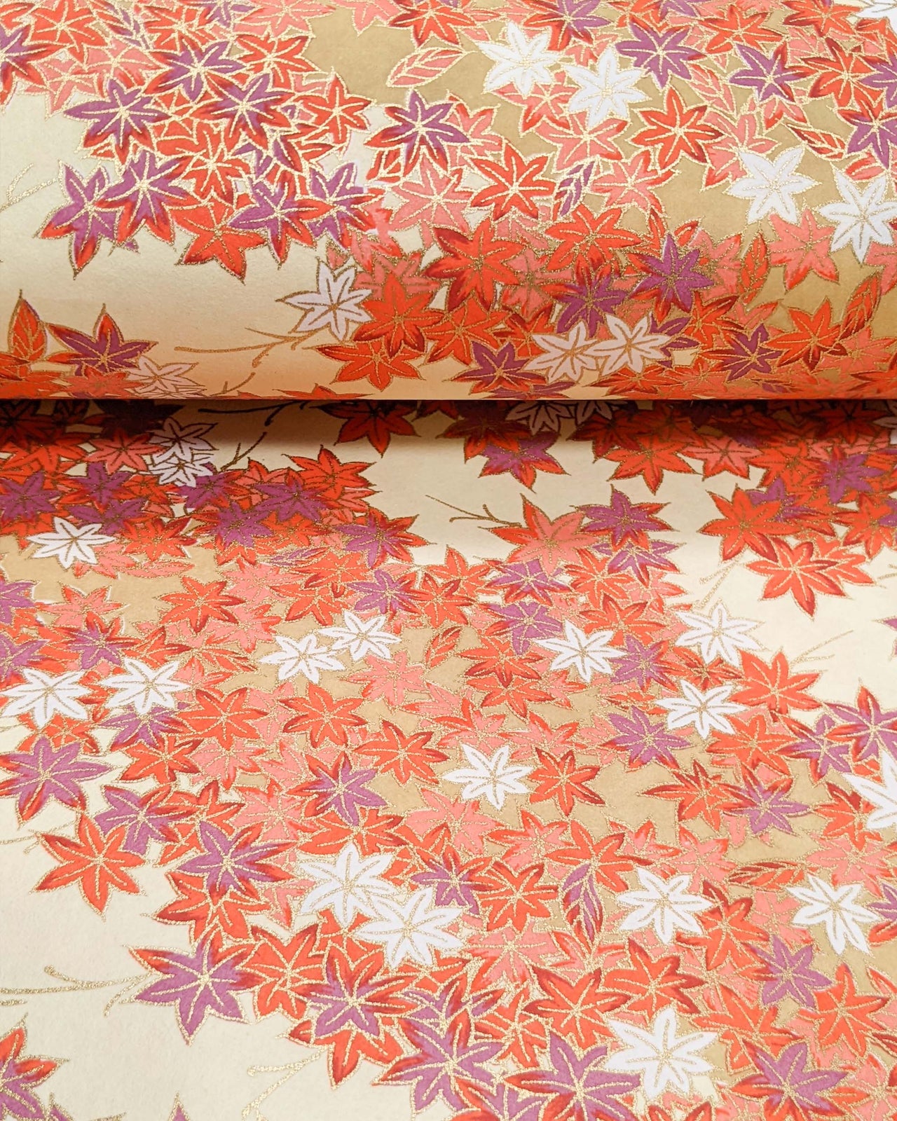 0261 Orange Maple Leaves on Cream