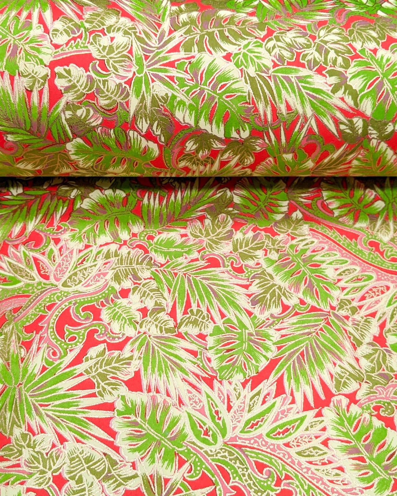 0266 Green & Pink Fronds on Red