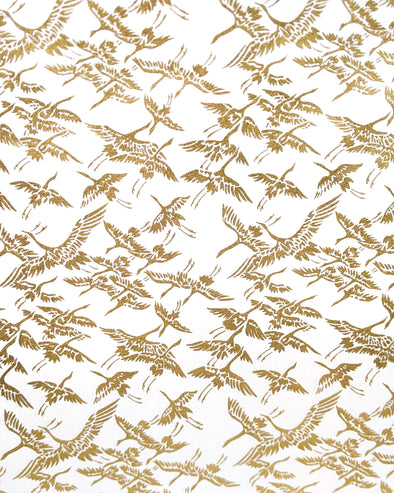 0330 Gold Cranes on White