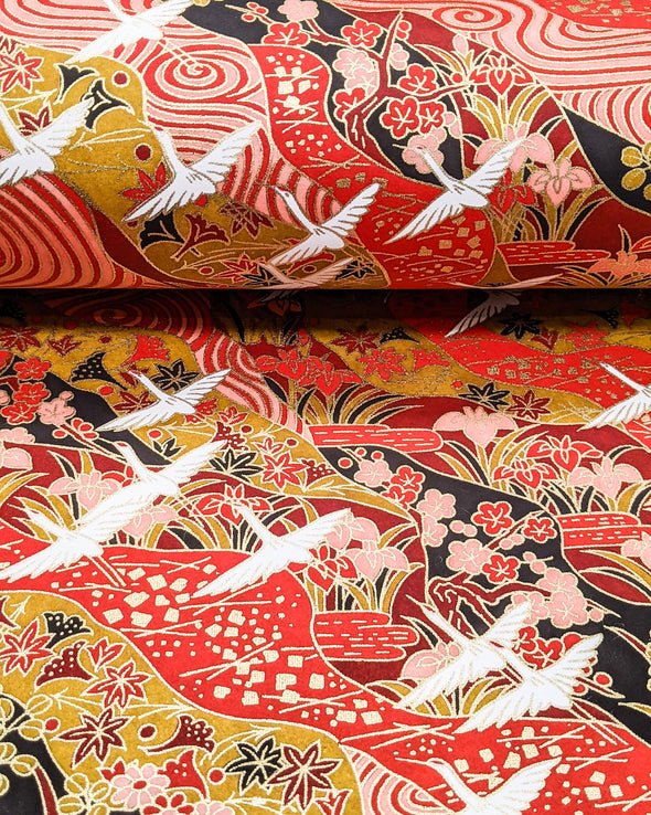 0451 Cranes on Red Floral