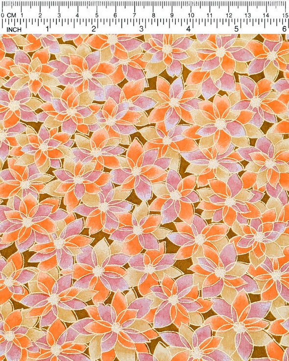 0487 Orange & Pink Lotuses on Brown