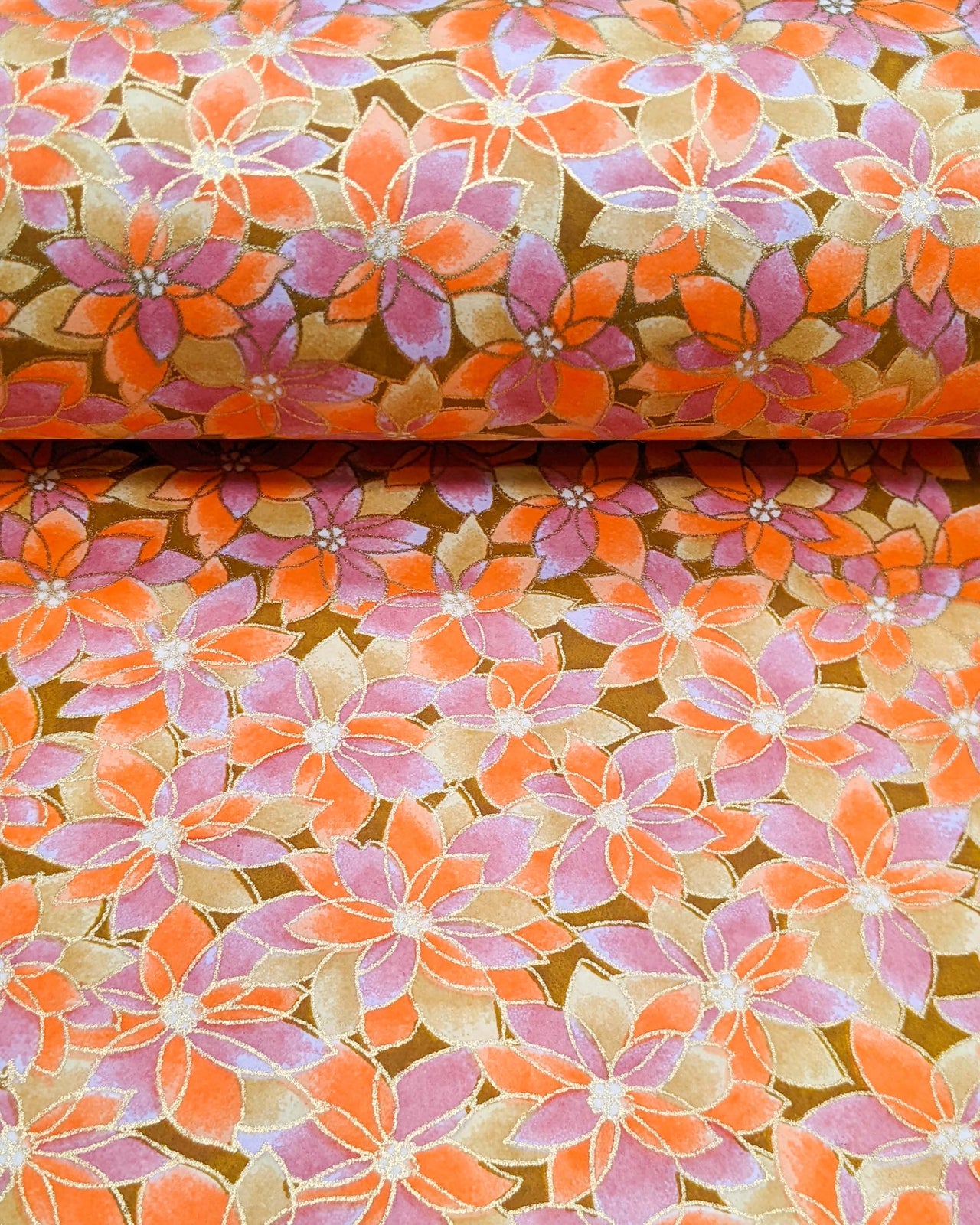 0487 Orange & Pink Lotuses on Brown