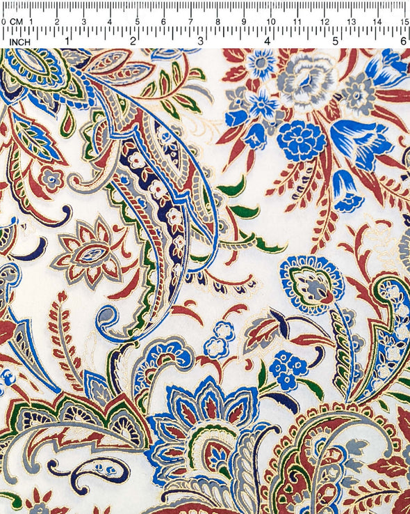 0560 Blue & Red Floral Paisley on White