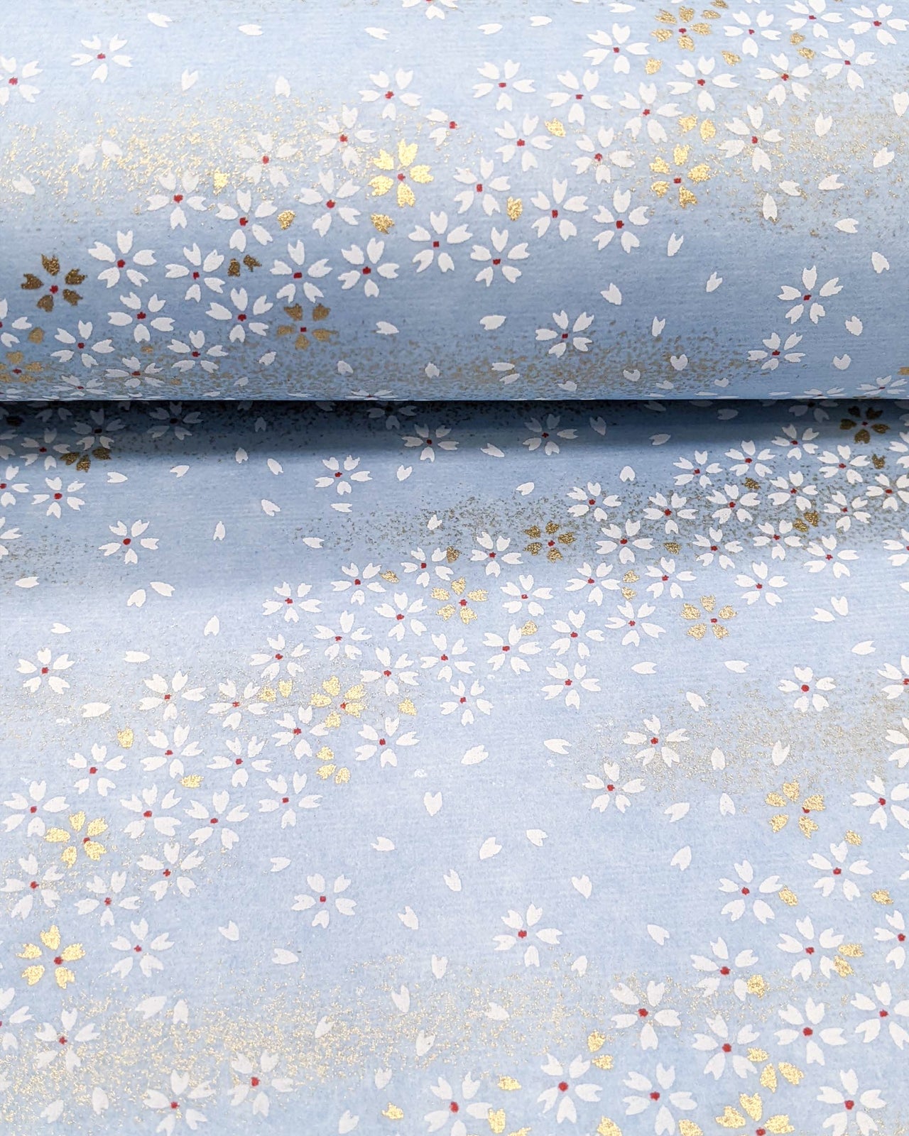 0616 White & Gold Cherry Blossoms on Blue