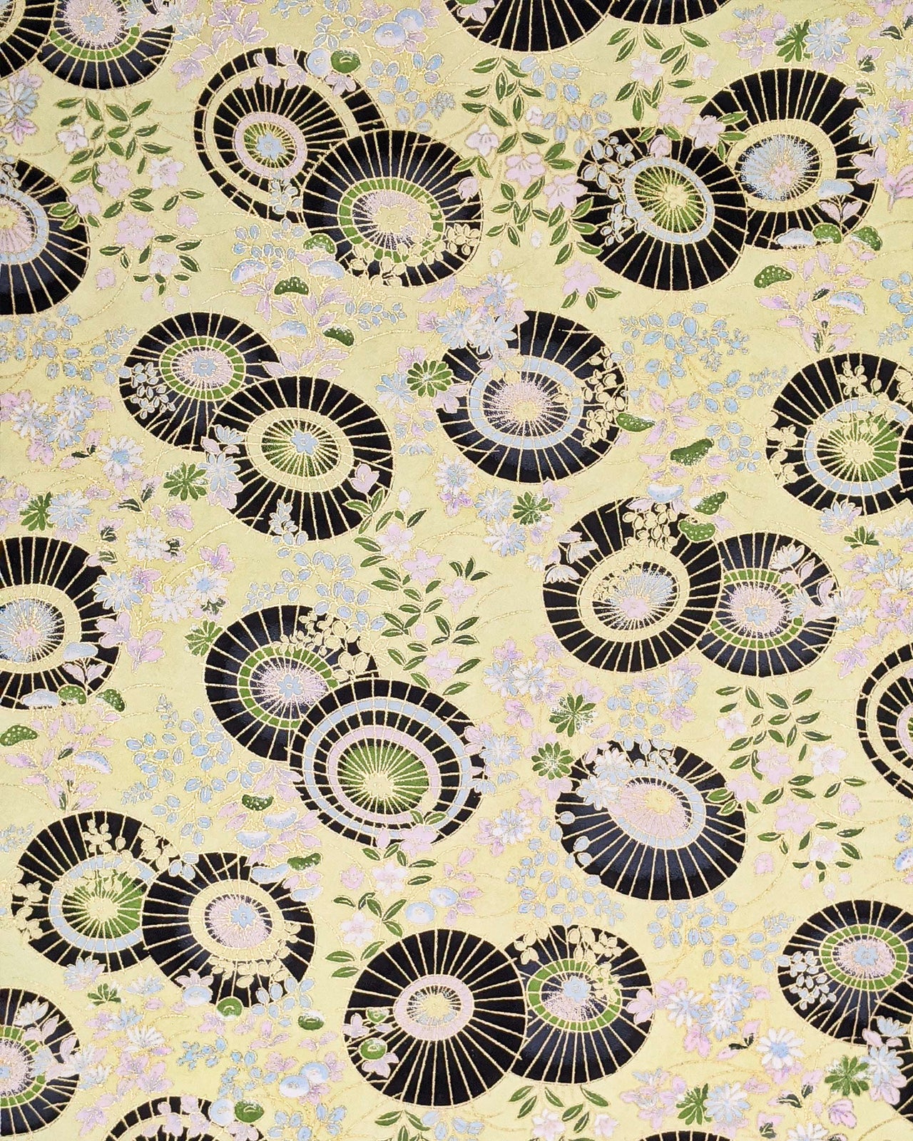 0650 Japanese Parasols on Yellow