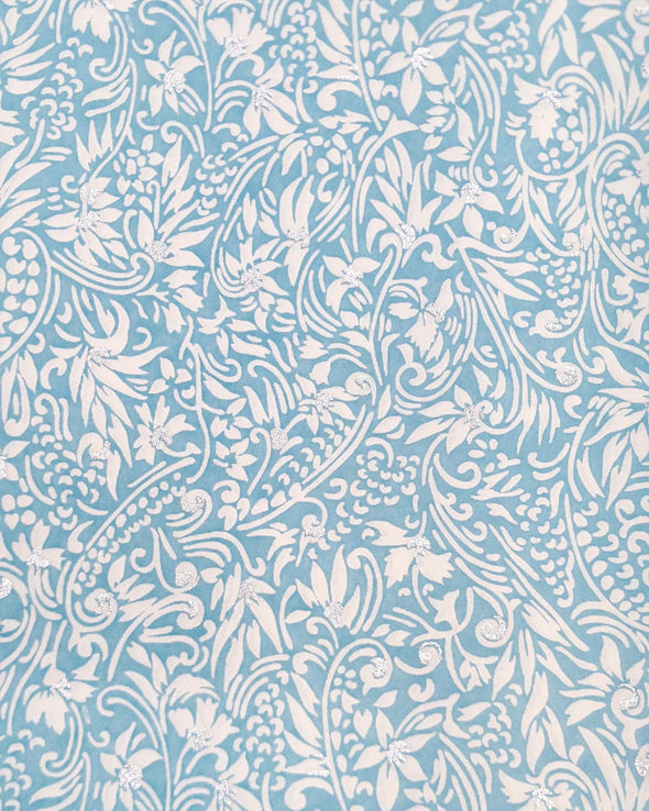 0709 White Abstract Floral on Light Blue